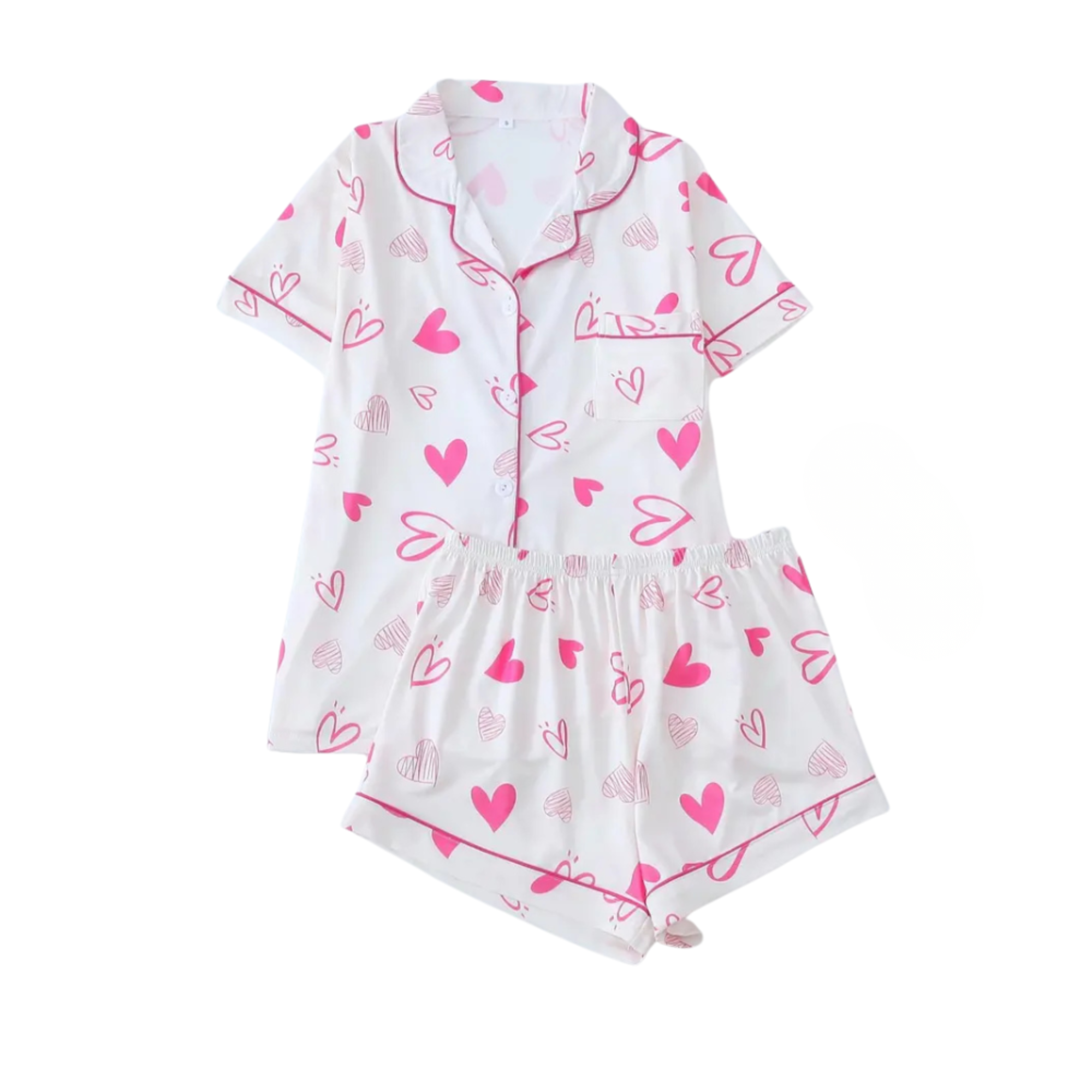 Printed Button Front Shirt And Shorts Pajama Lounge Set For Women