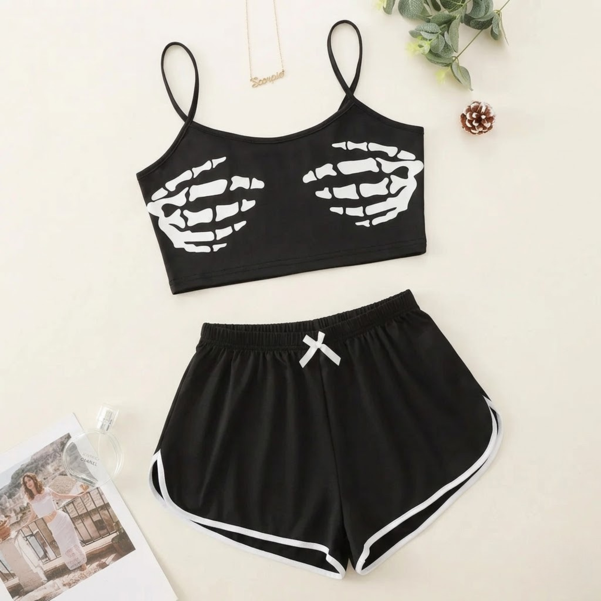 Soft Spaghetti Strap Cami And Printed Shorts Pajama Set For Women