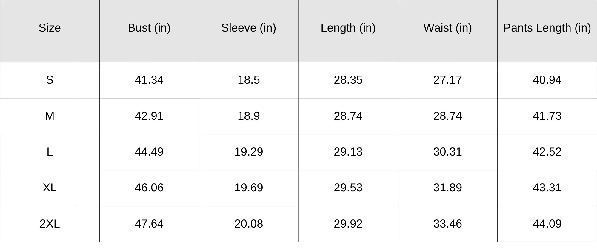 Size Chart