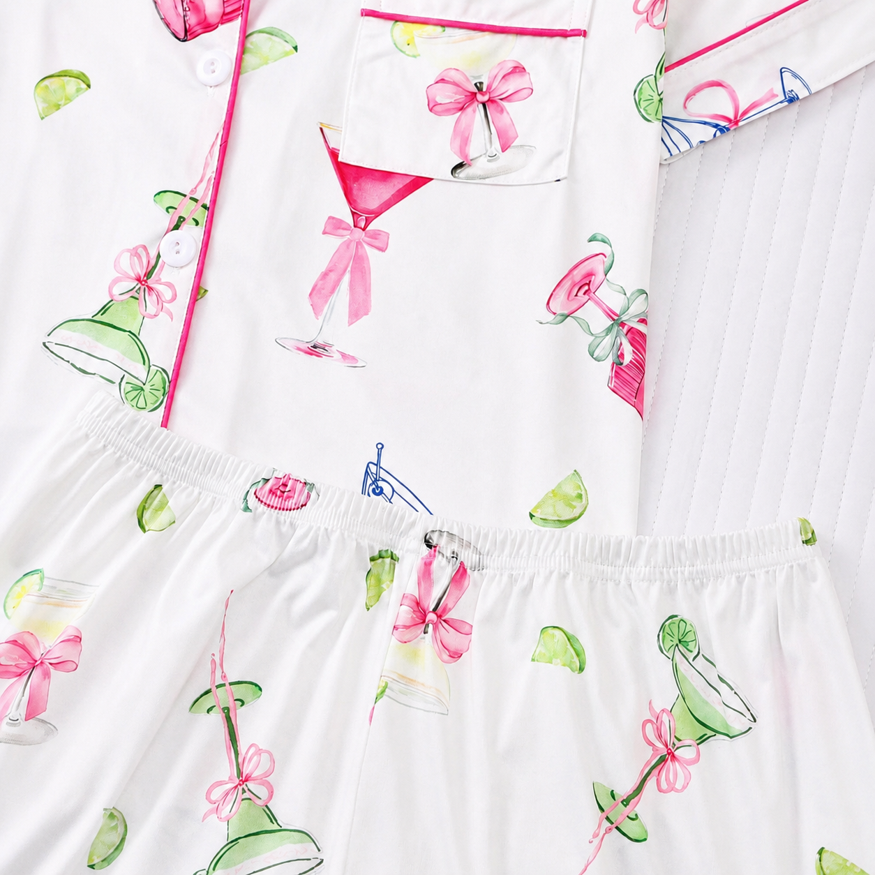 Casual Printed Button Front Short Sleeve Top And Shorts Pajama Set For Women