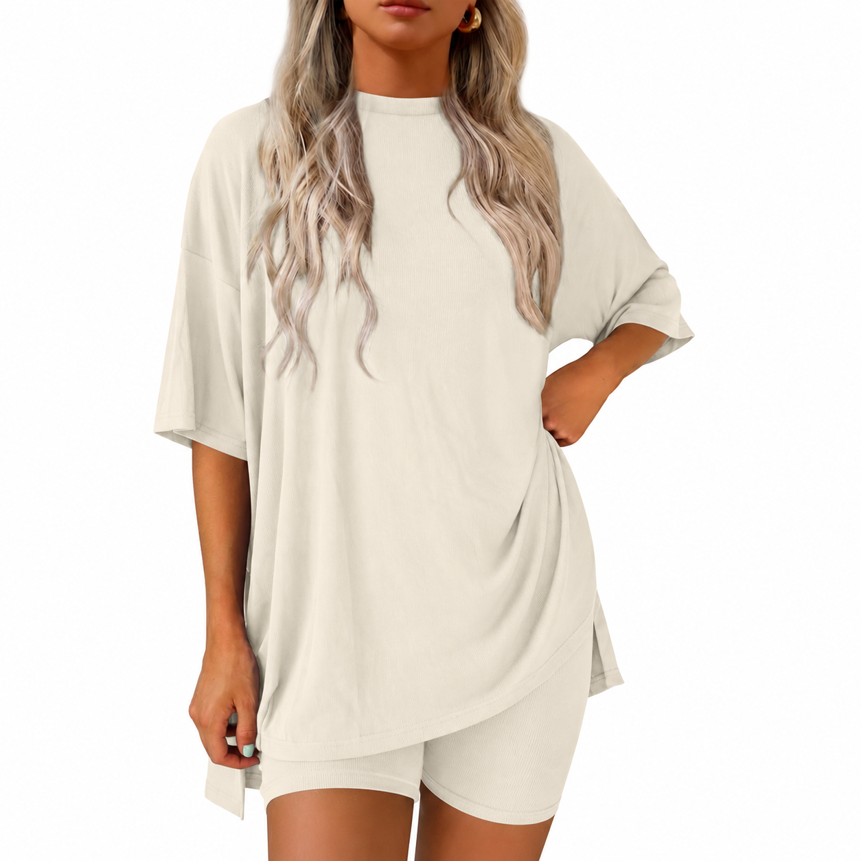 2 Pieces Oversized T Shirt And Shorts Set For Women