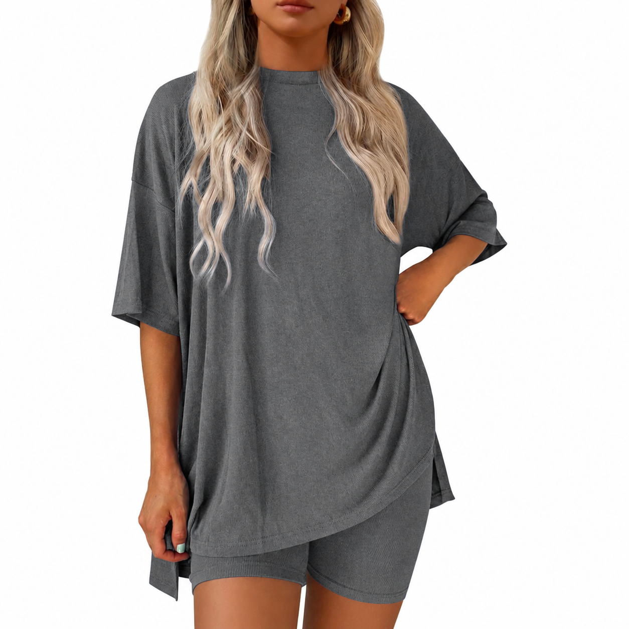 2 Pieces Oversized T Shirt And Shorts Set For Women