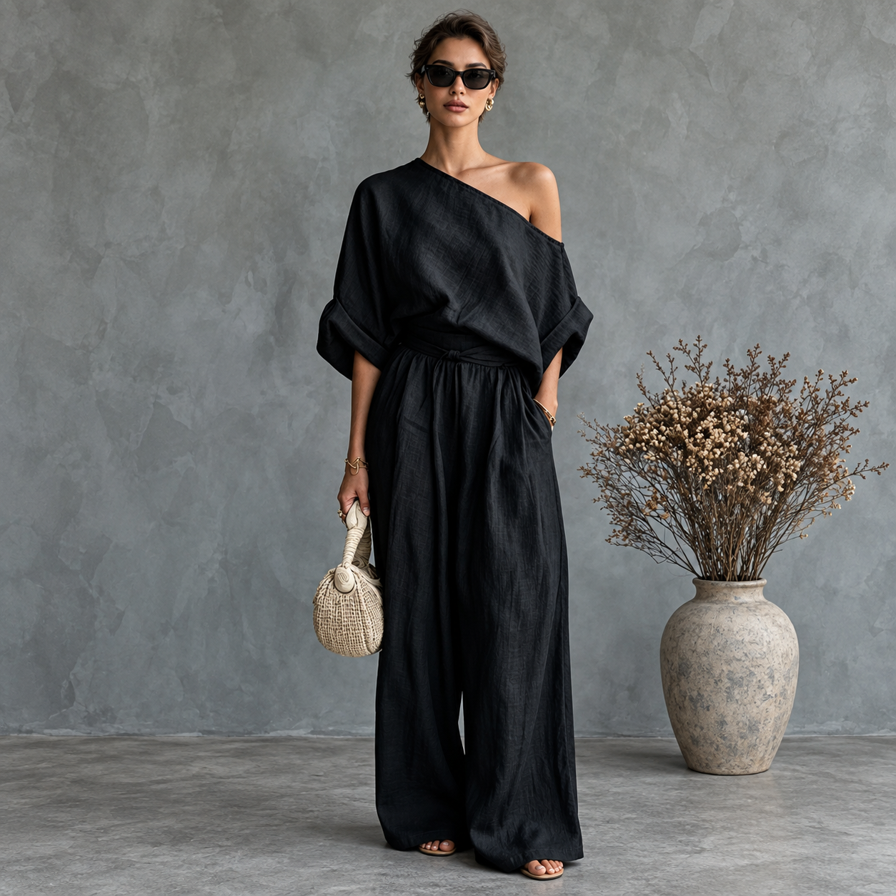Casual Two Piece Vacation Set with Flowing Fit for Women