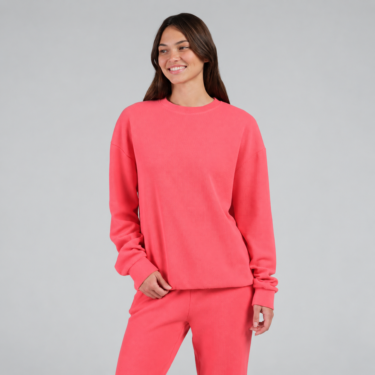 Casual Waffle Knit Pullover For Homewear For Women