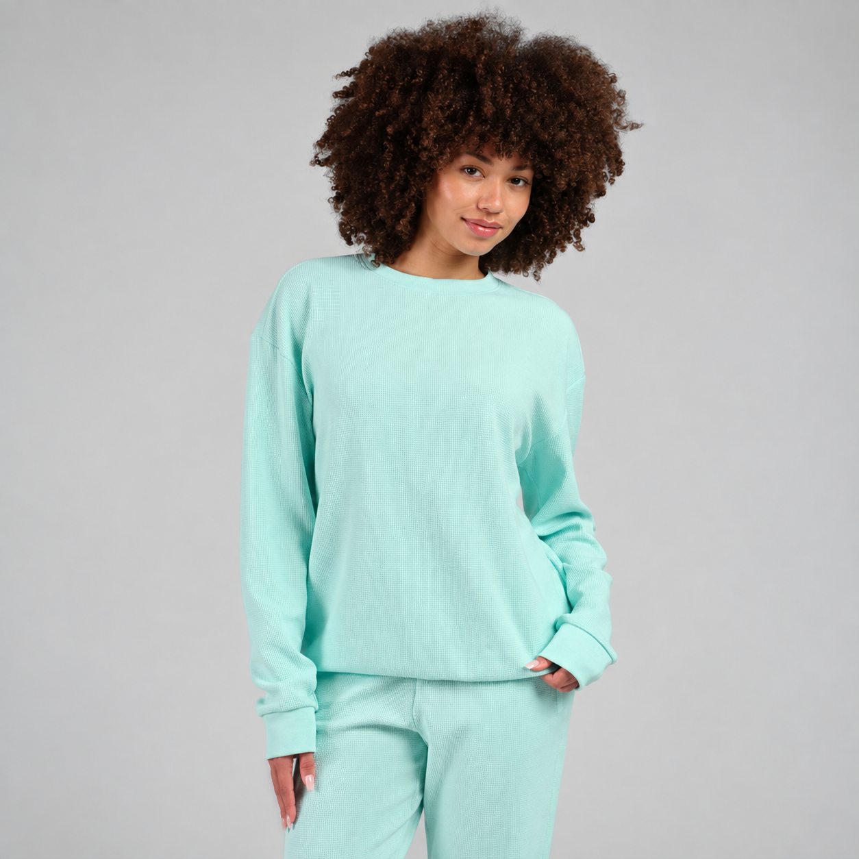 Casual Waffle Knit Pullover For Homewear For Women