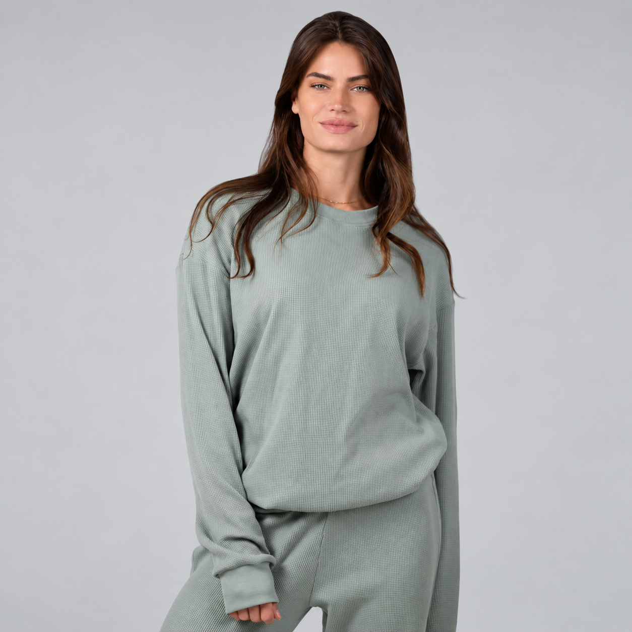 Casual Waffle Knit Pullover For Homewear For Women