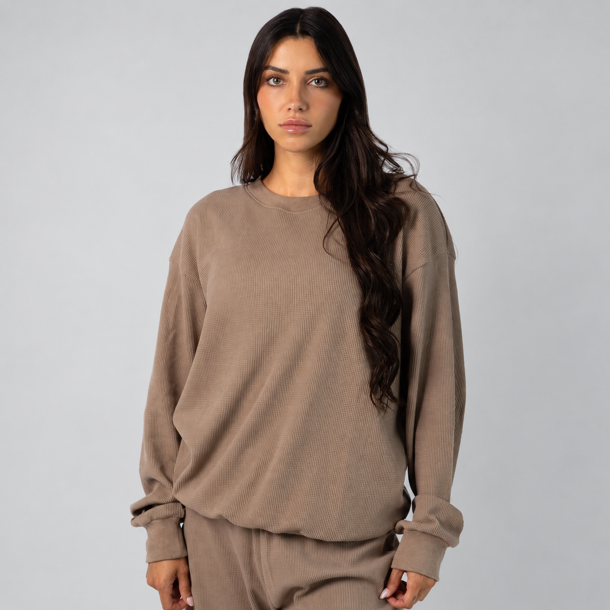Casual Waffle Knit Pullover For Homewear For Women