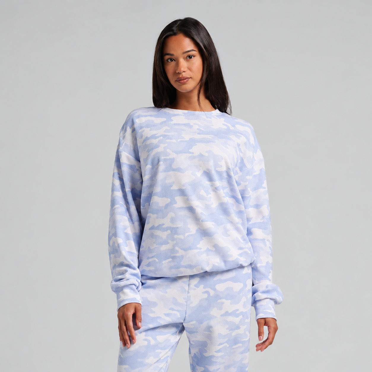 Casual Waffle Knit Pullover For Homewear For Women