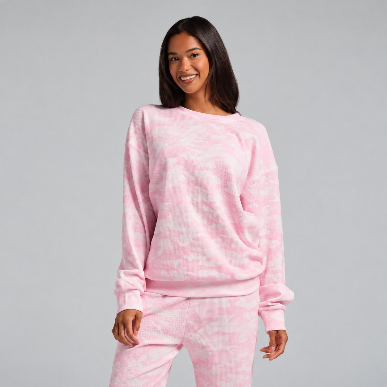 Casual Waffle Knit Pullover For Homewear For Women