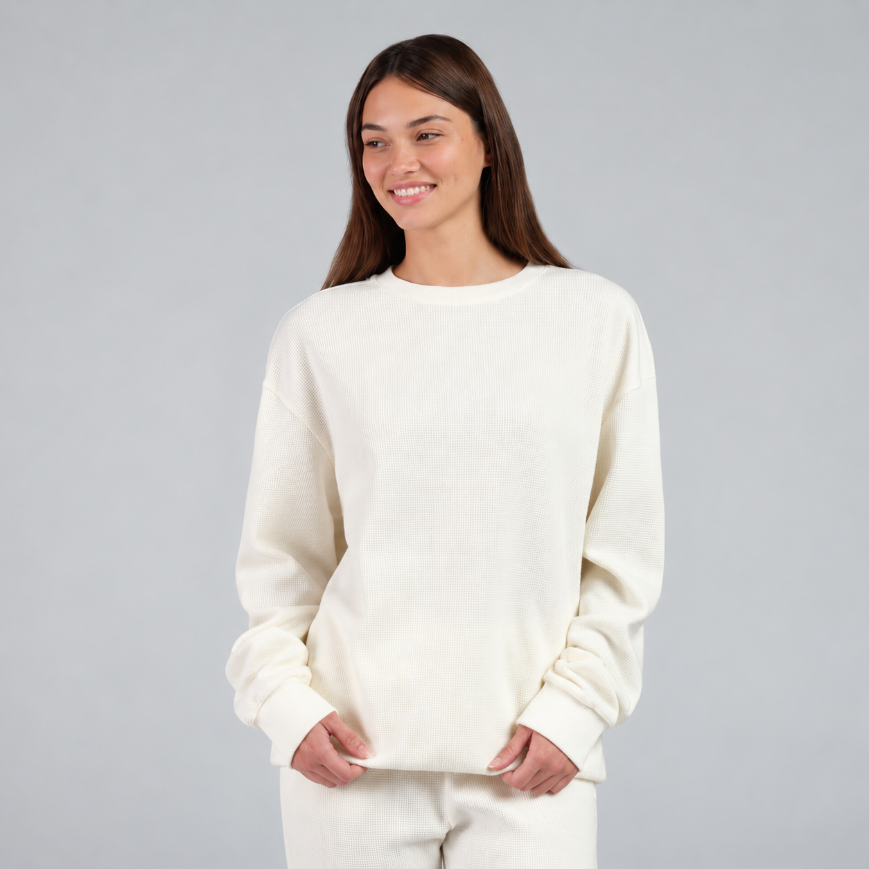 Casual Waffle Knit Pullover For Homewear For Women