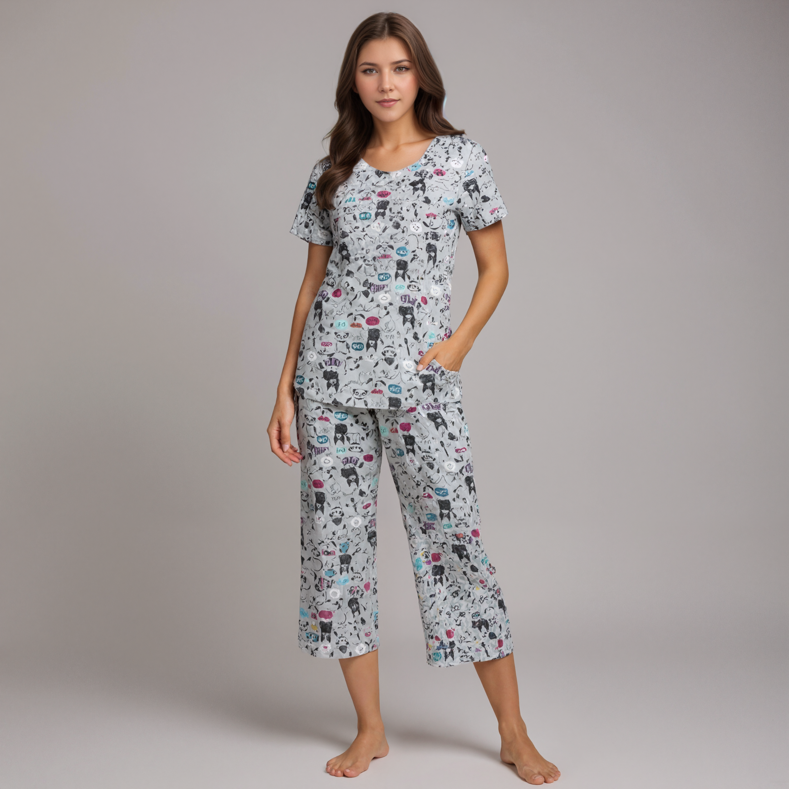 Pajama Set With Top And Capri Pants