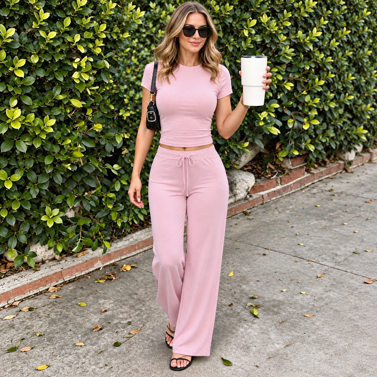 Short Sleeve T Shirt and Straight Pants 2 Piece Casual Activewear Set for Women