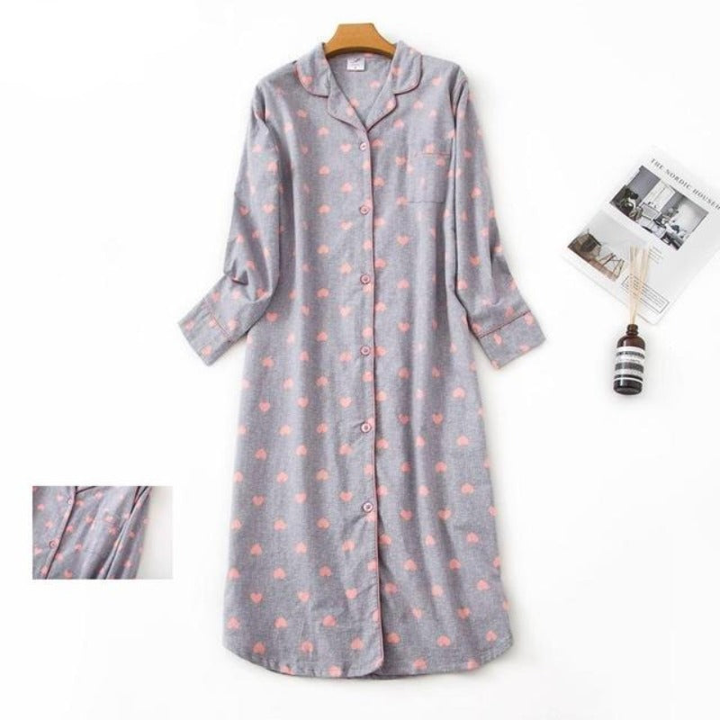 Nightgown Pajamas Women Cotton Long Nightdress Plaid Cartoon With Pocketed