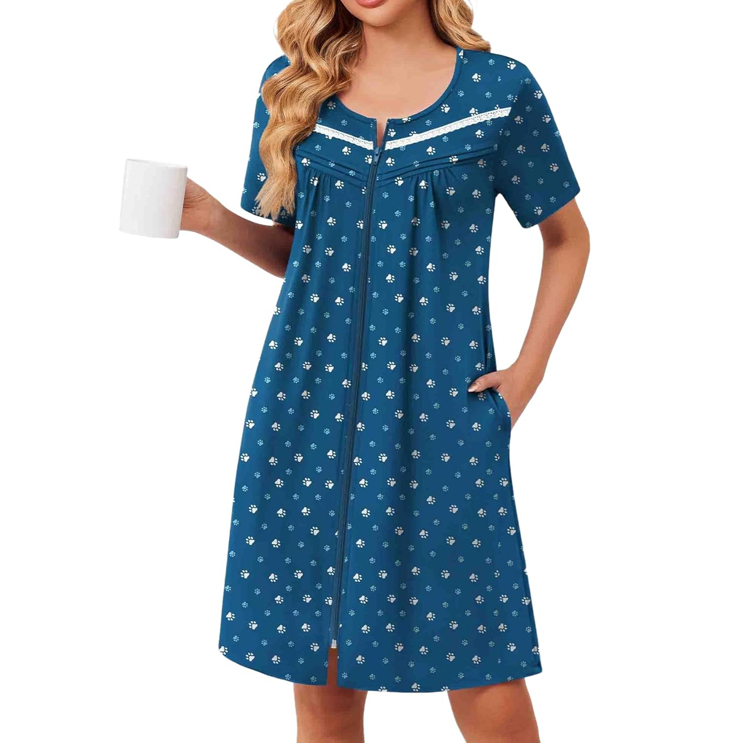 Lightweight Short Sleeve Zipper Robes with Pockets For Women