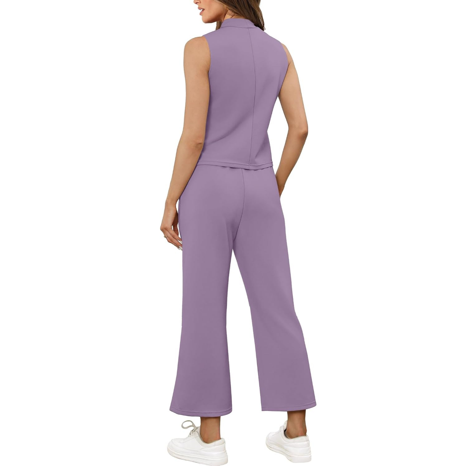 2 Pieces Mock Top And Wide Crop Pants Lounge Set For Women
