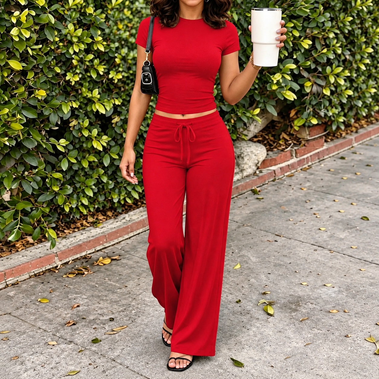 Short Sleeve T Shirt and Straight Pants 2 Piece Casual Set for Women