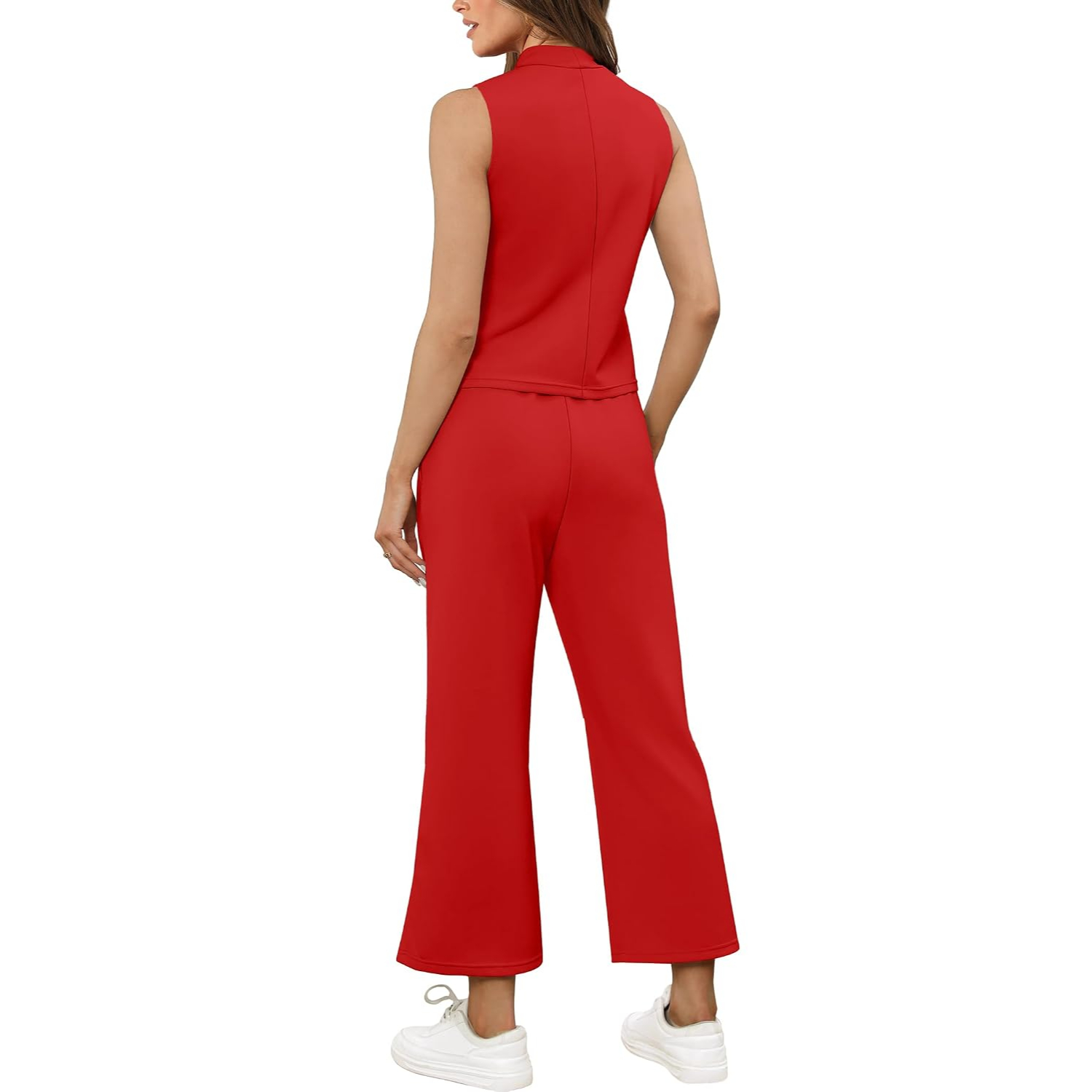 2 Pieces Mock Top And Wide Crop Pants Lounge Set For Women
