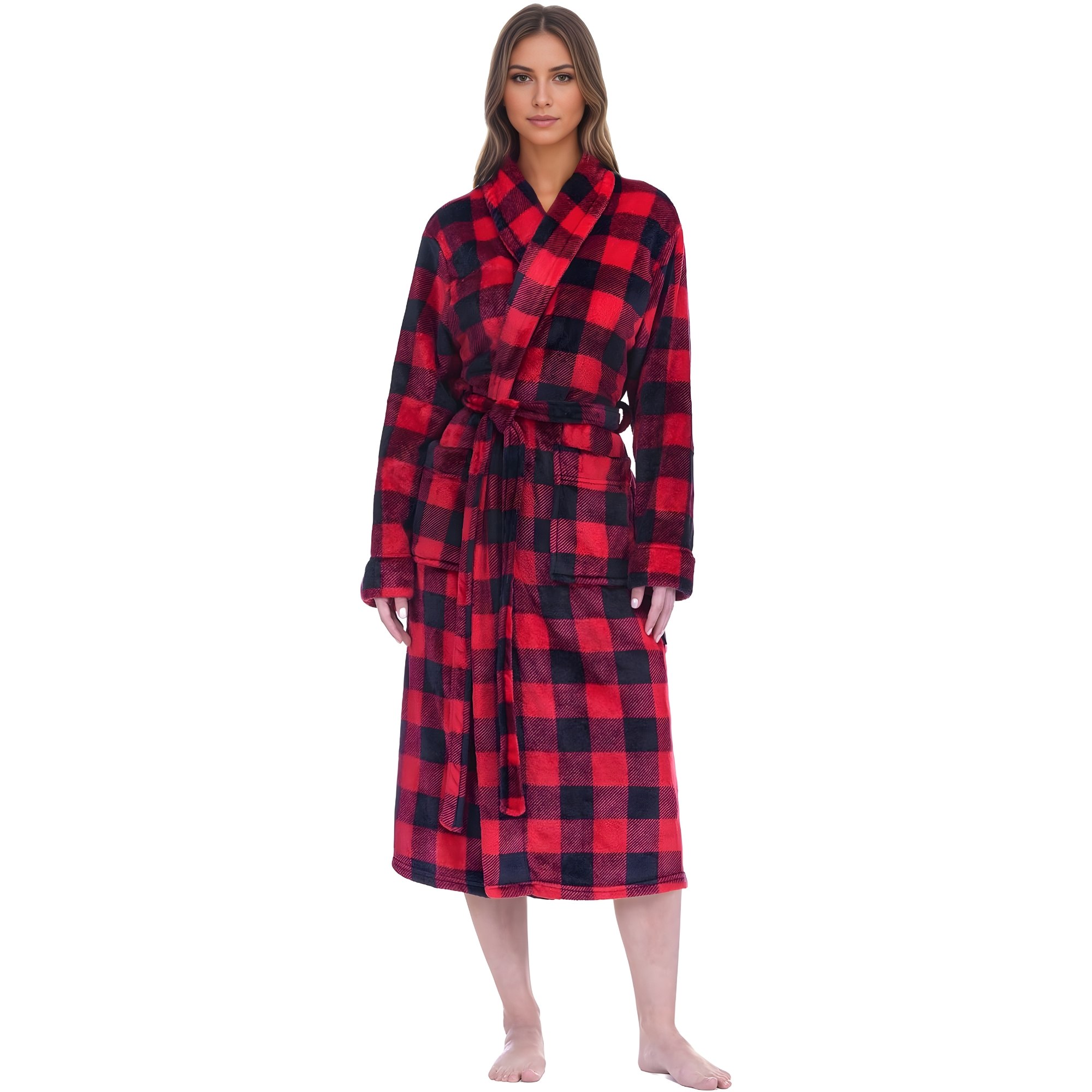 Soft Plush Fleece Long Bathrobe For Women Home Wear