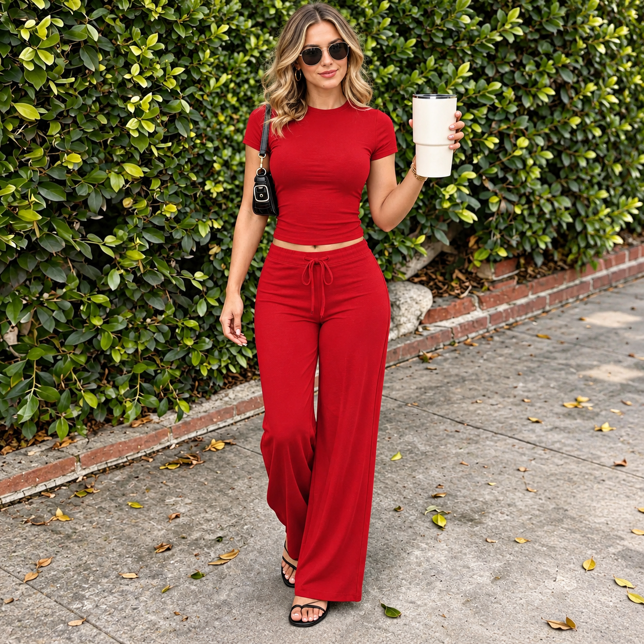 Short Sleeve T Shirt and Straight Pants 2 Piece Casual Activewear Set for Women