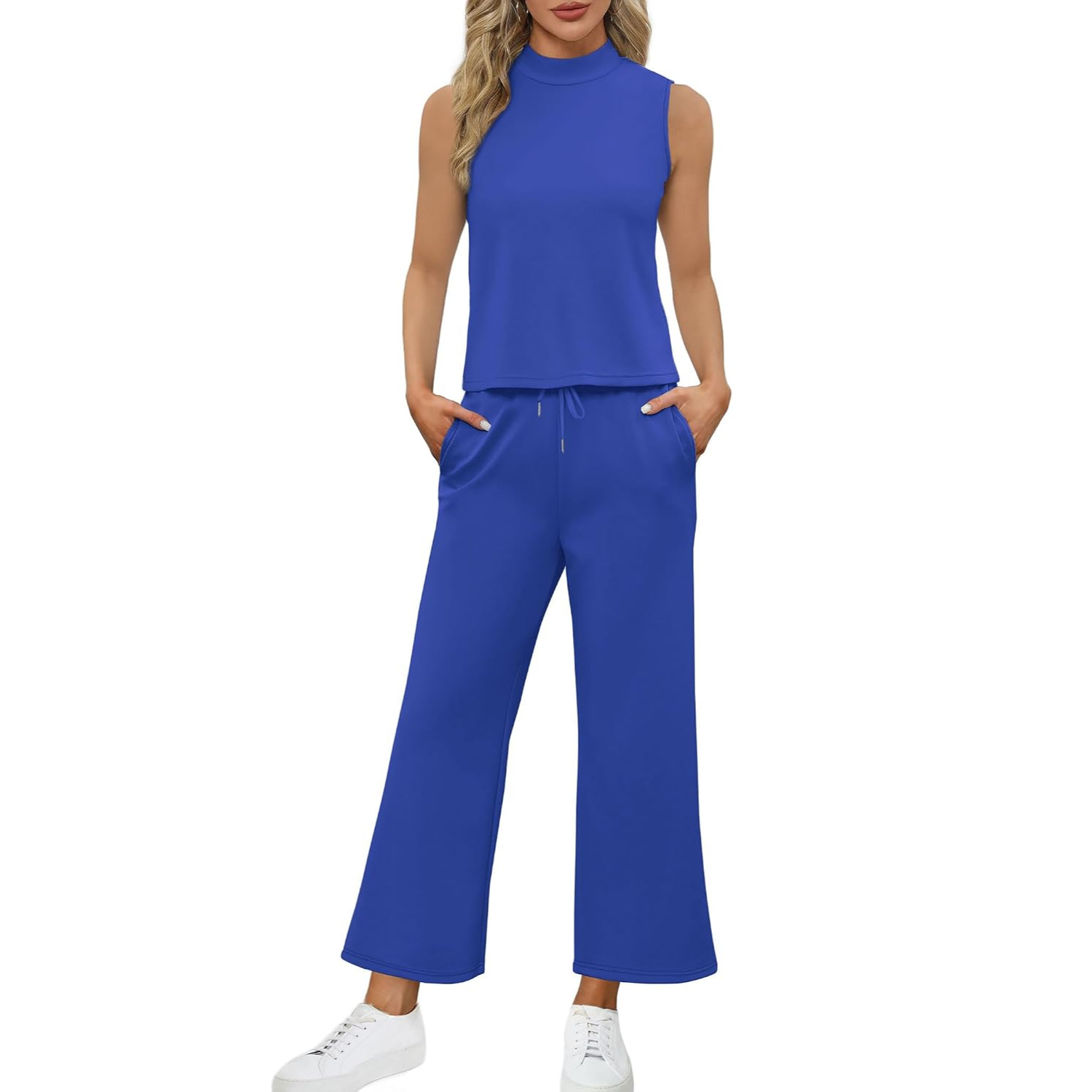 2 Pieces Mock Top And Wide Crop Pants Lounge Set For Women