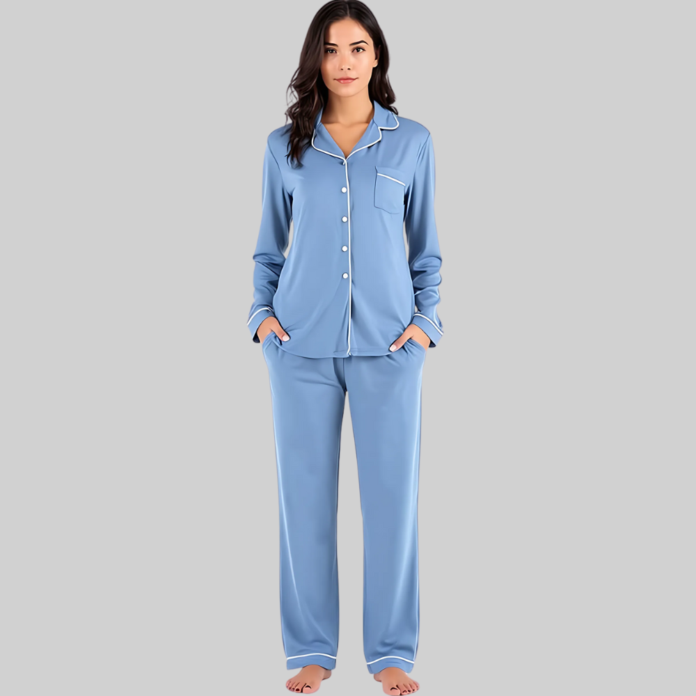 Women Pajama Set Long Sleeve Button Down Soft Sleepwear