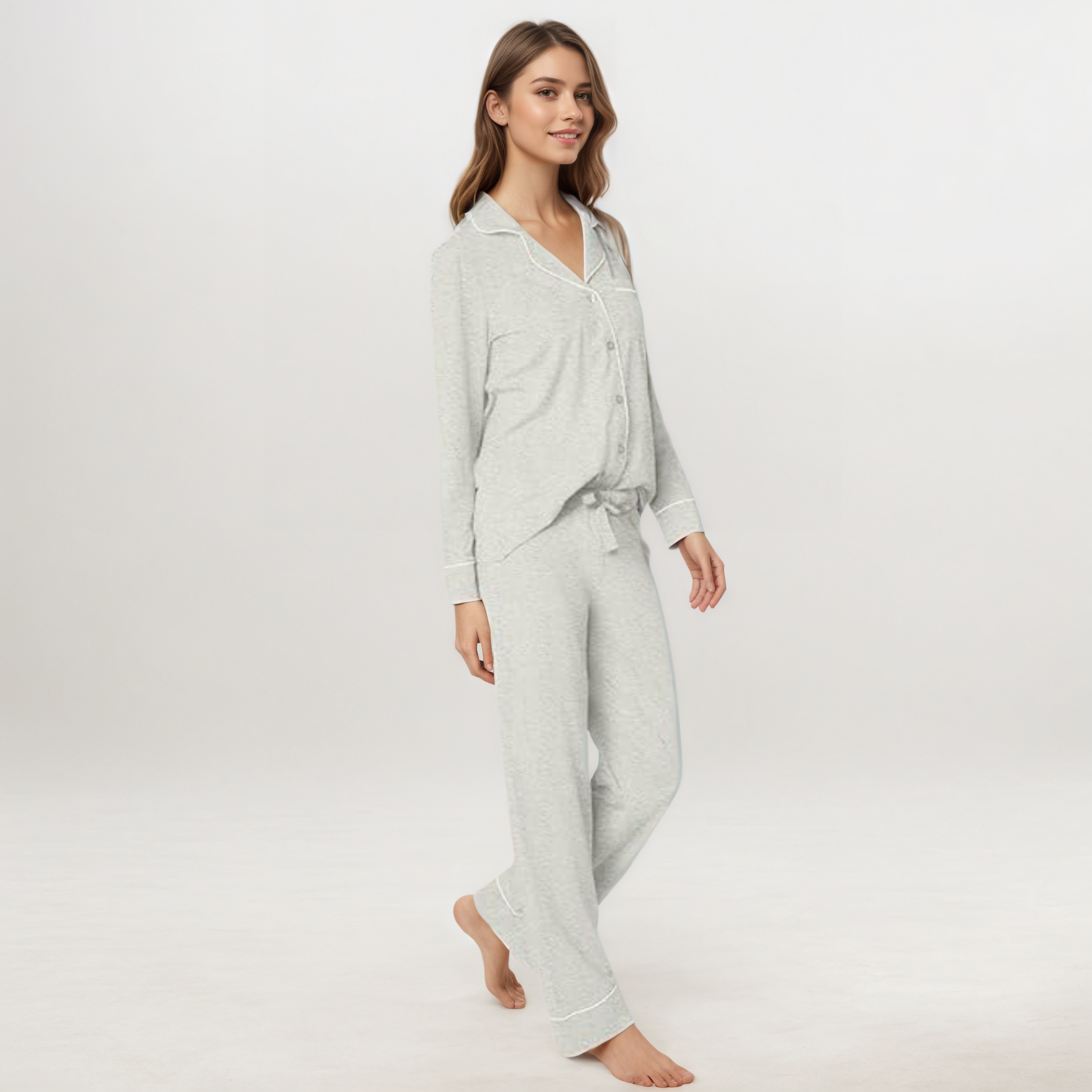 Women Cotton Modal Pajama Set Long Sleeve Shirt And  Bottoms