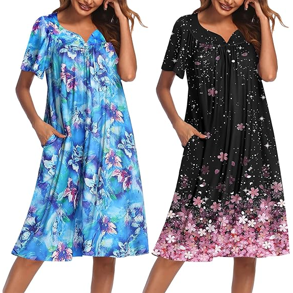 Pack Of 2 Women Short Sleeve With Pockets Casual Lounge Dress