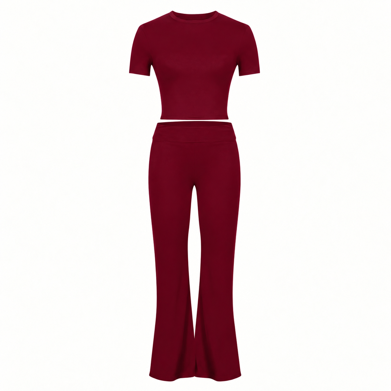 2 Pieces Short Sleeve Top And Flare Pants Outfit For Women