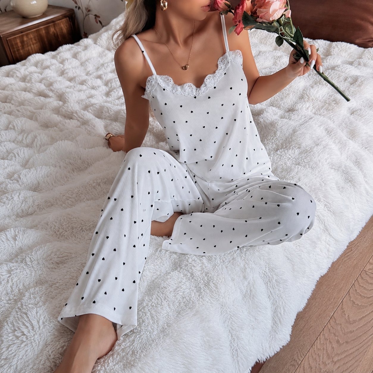 2 Pieces Polka Dot Camisole And Pants Set For Women