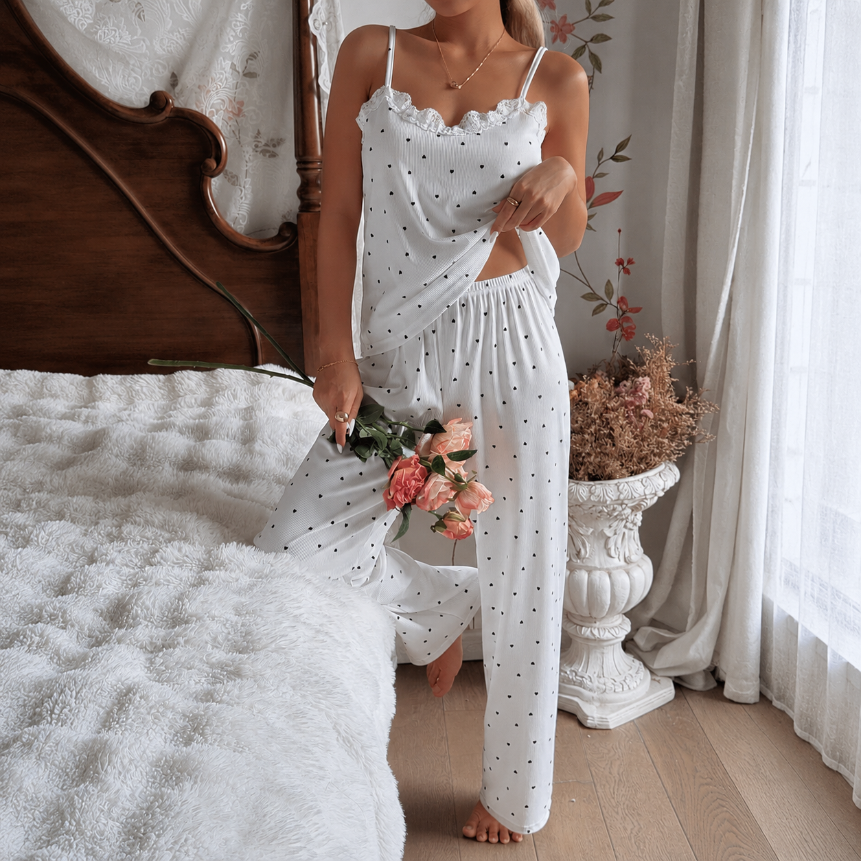 2 Pieces Polka Dot Camisole And Pants Set For Women