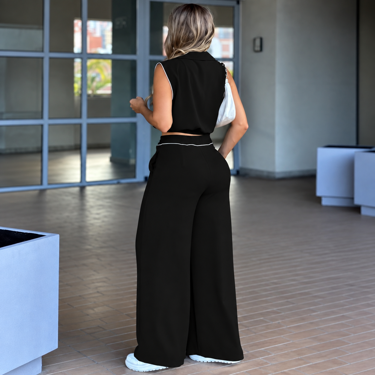2 Piece Minimalist Office Top Set with Clean Tailored Style for Women