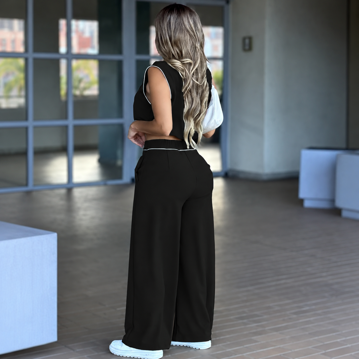 2 Piece Minimalist Office Top Set with Clean Tailored Style for Women