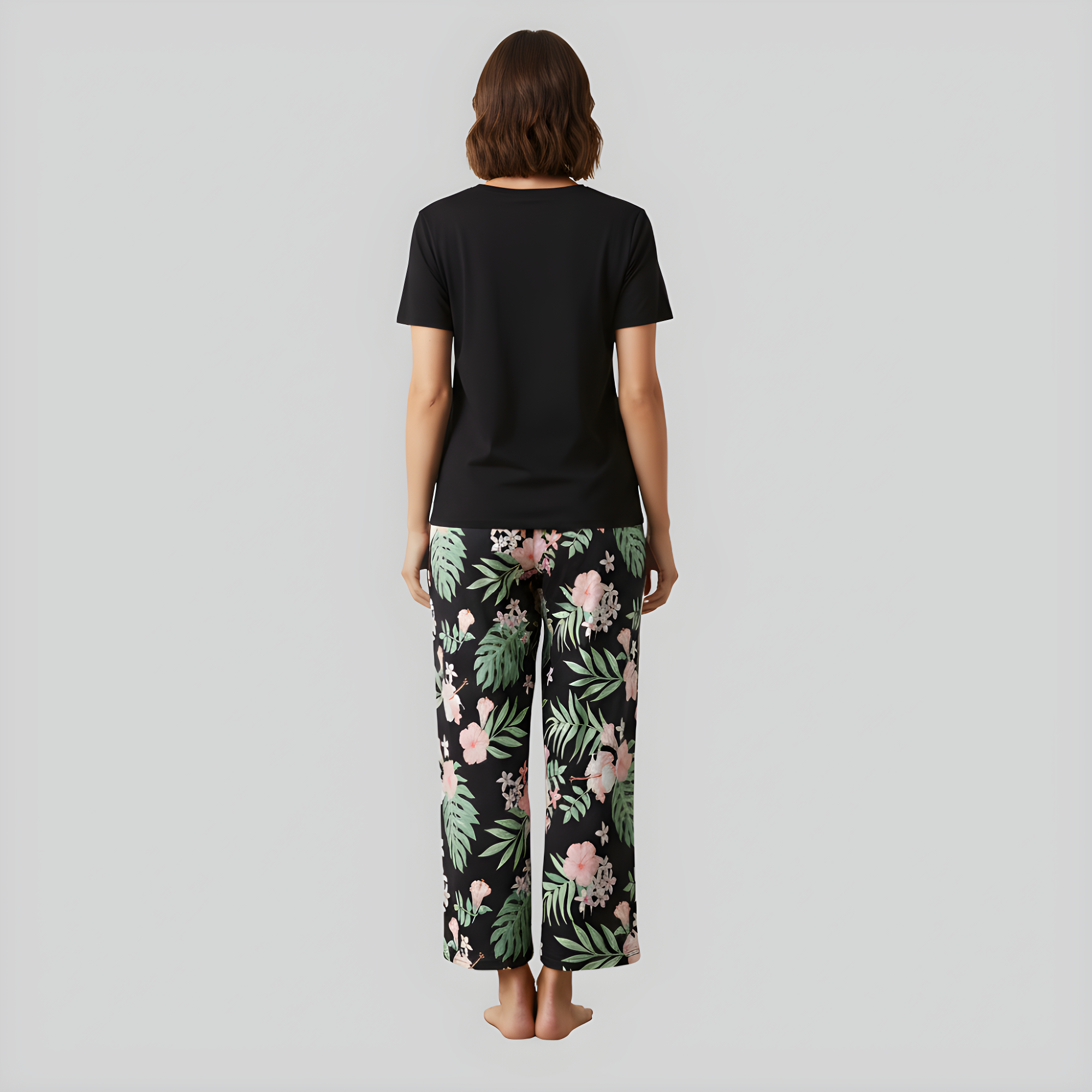 V Shape Sleepwear Top And Capri Pajama Lounge Sets
