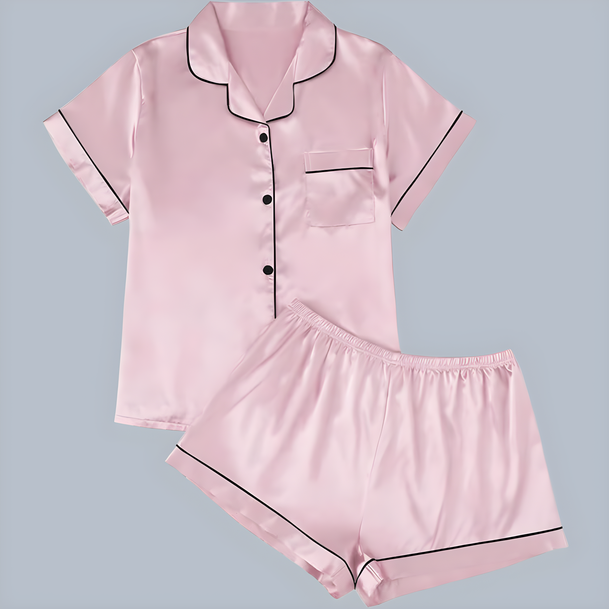 2 Pieces Women Silk Satin Pajama Set