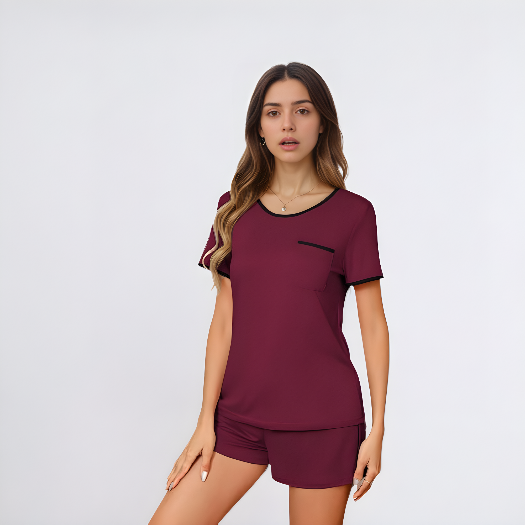 Women 2 Piece Pajama Set Short Sleeve Top and Shorts