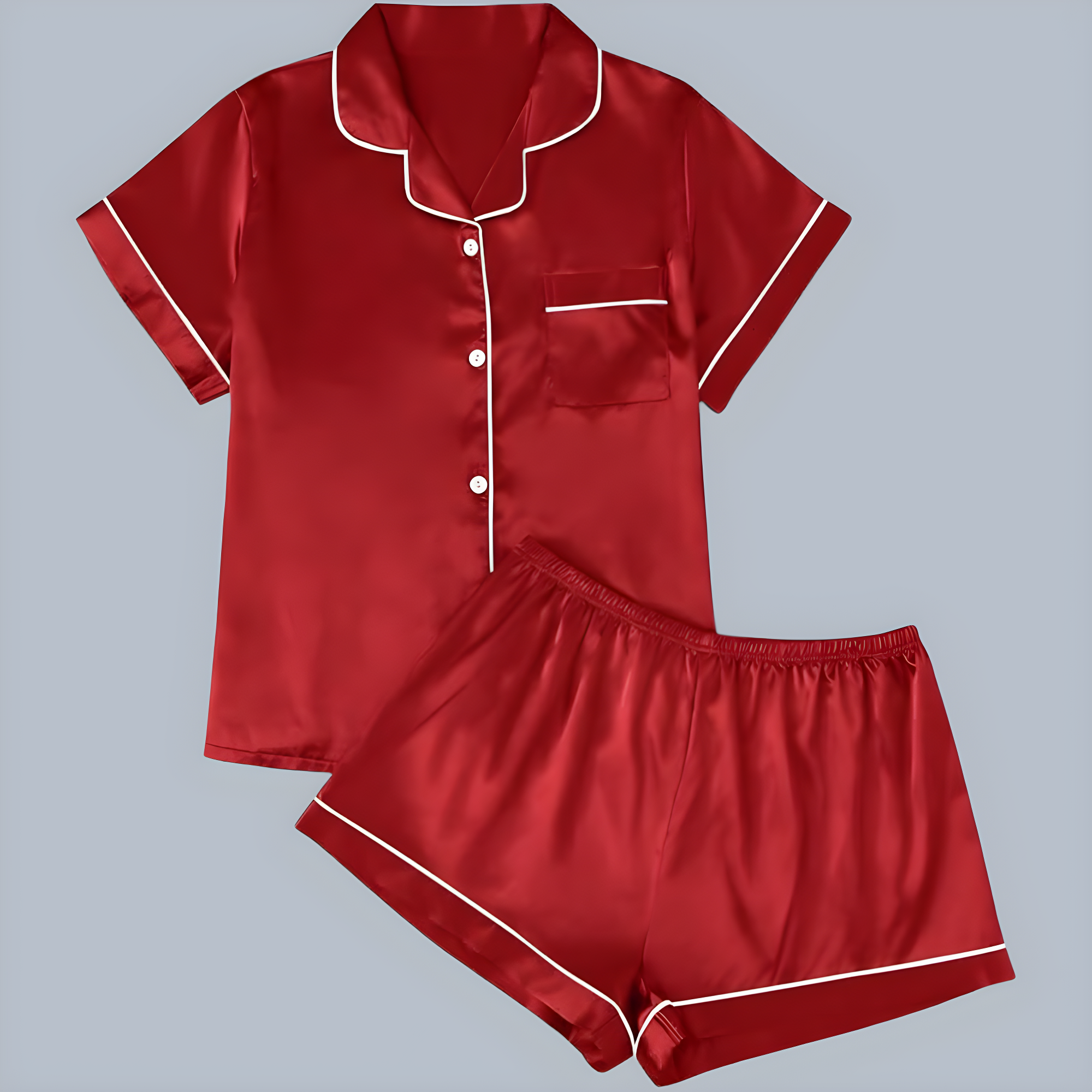 2 Pieces Women Silk Satin Pajama Set