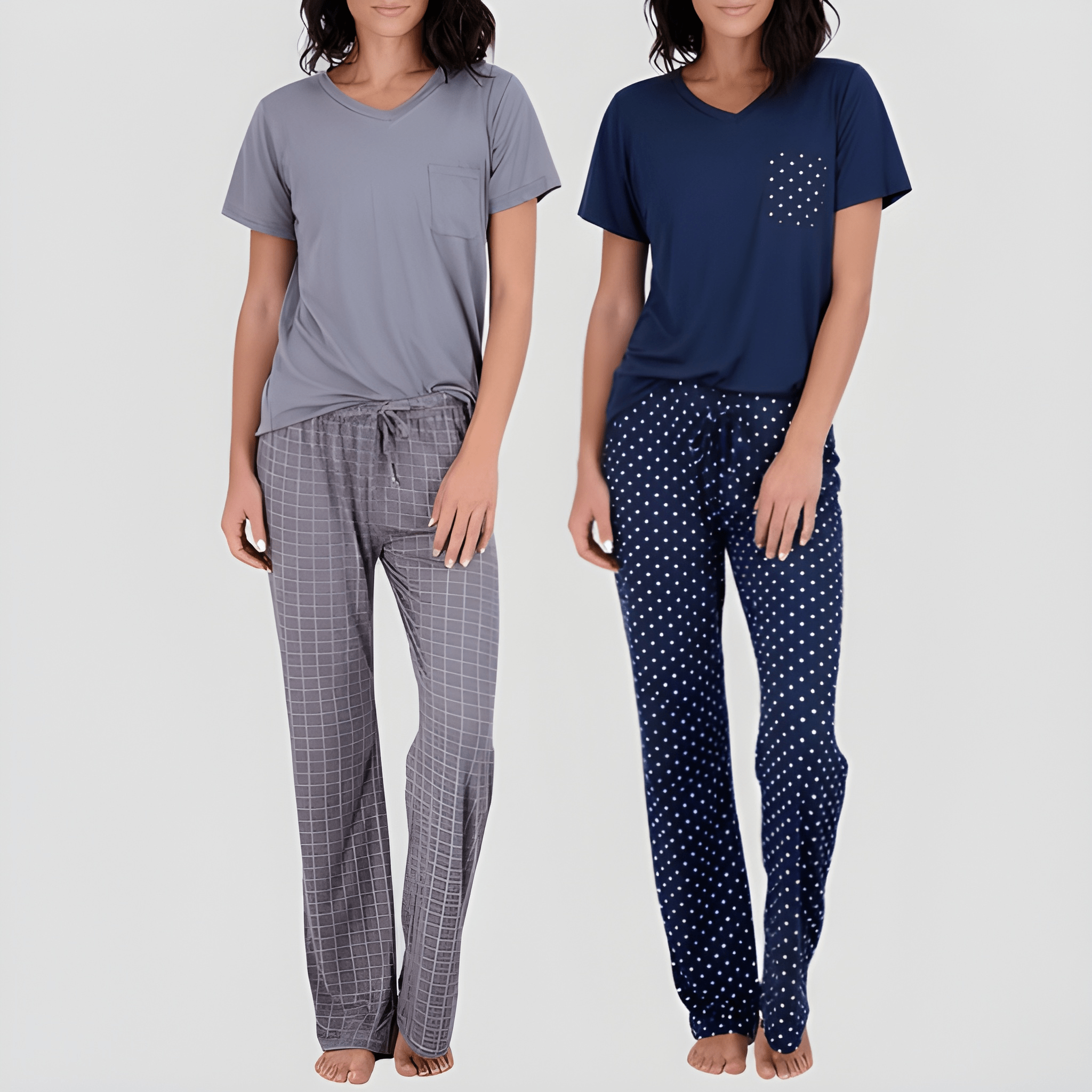 Women Pack Of 2  Short Sleeve With Pocket Pajama Set