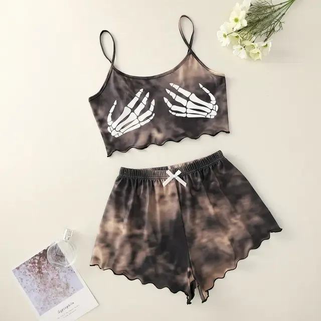 Soft Spaghetti Strap Cami And Printed Shorts Pajama Set For Women