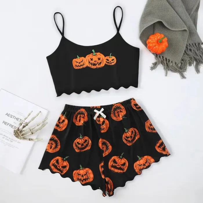 Soft Spaghetti Strap Cami And Printed Shorts Pajama Set For Women