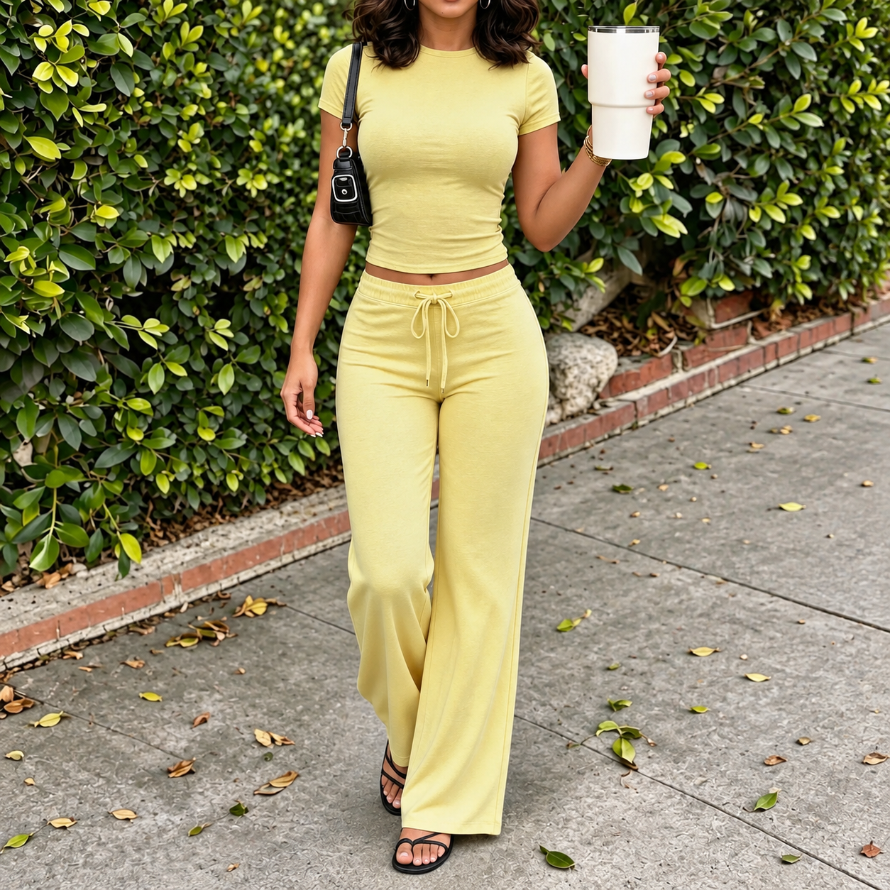 Short Sleeve T Shirt and Straight Pants 2 Piece Casual Set for Women