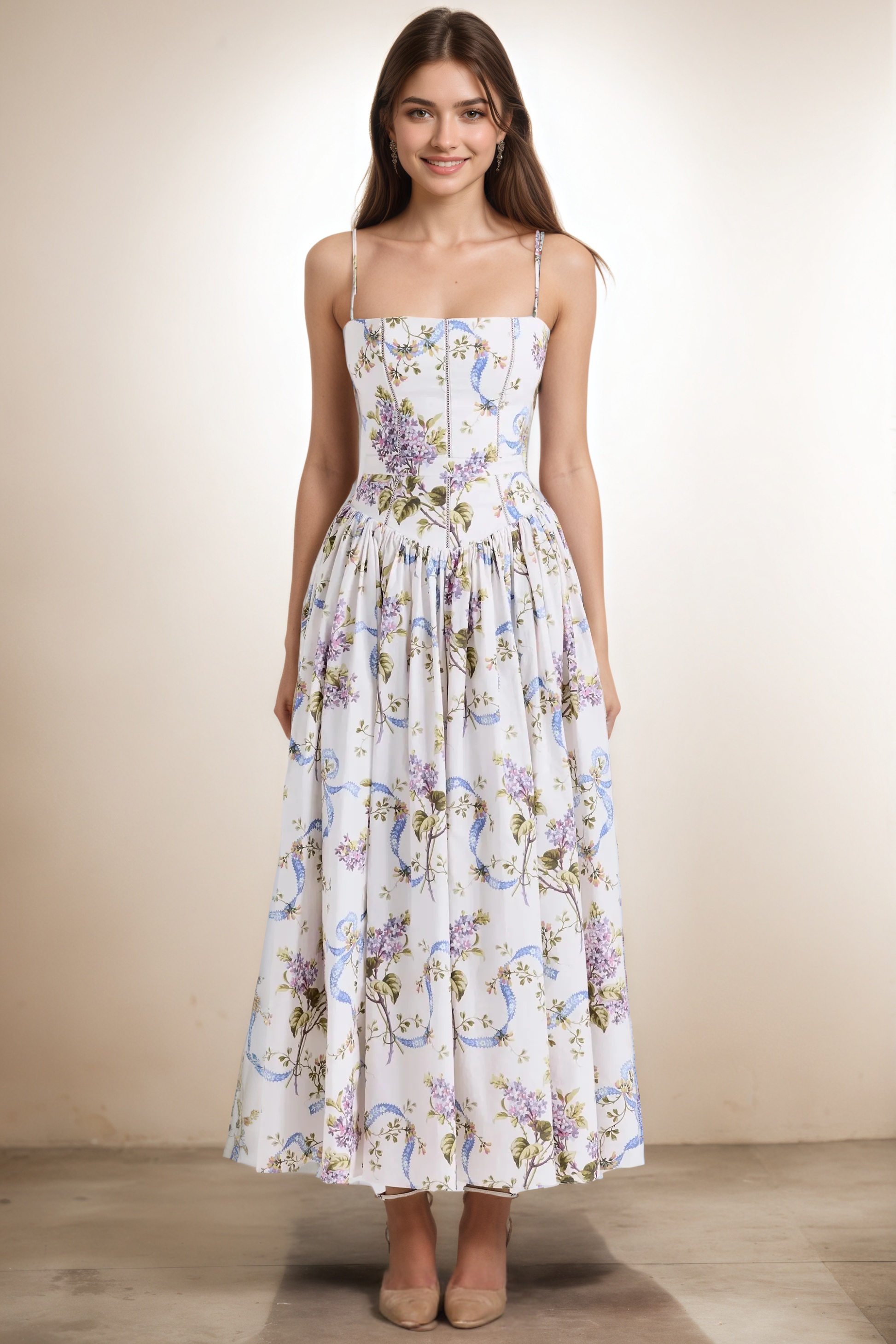 Floral Printed Corset Midi Dress