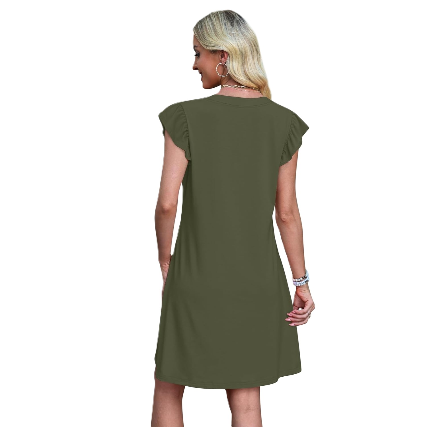 Casual Ruffle Sleeve Loose Swing Sundresses With Pockets For Women
