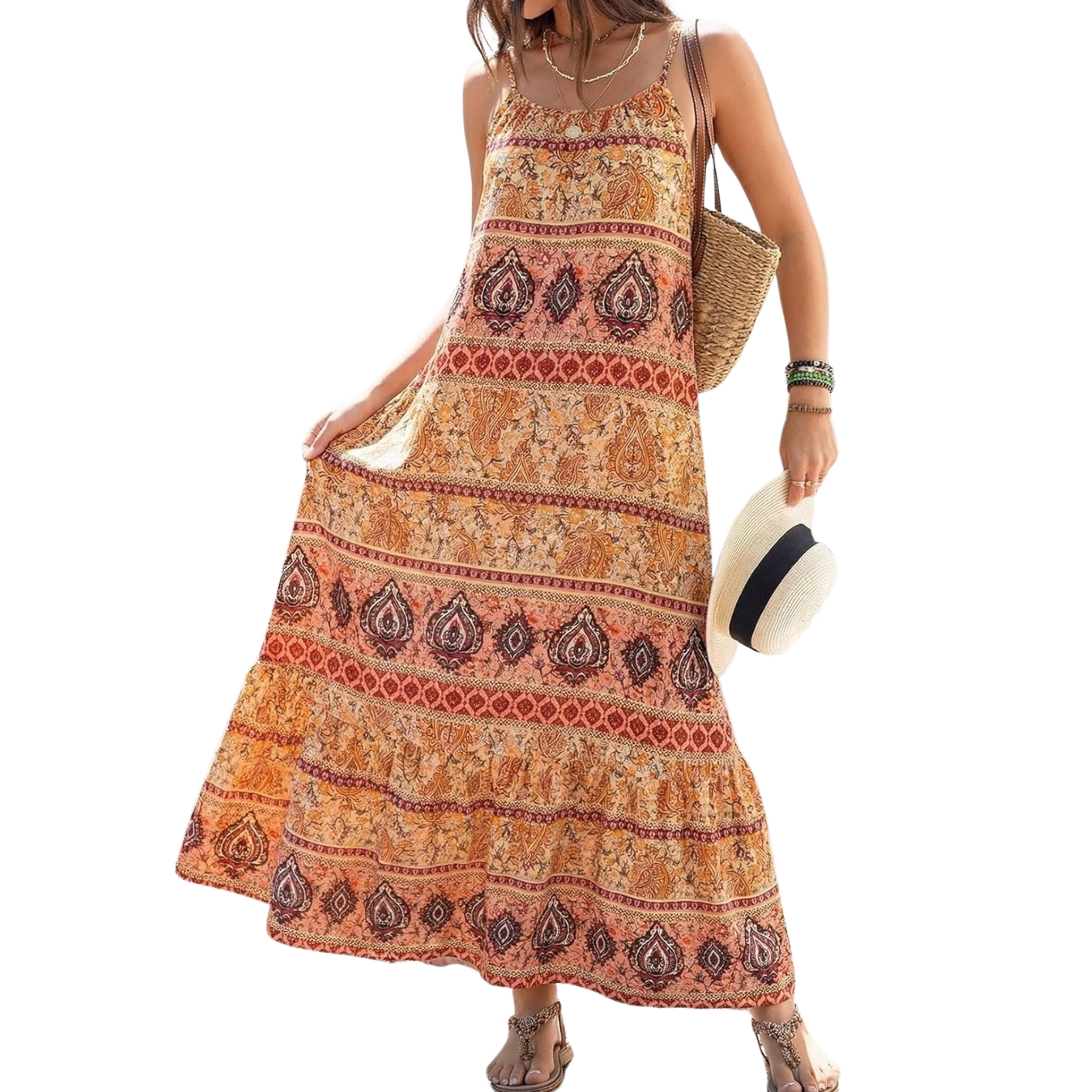  Flowy Ruffle Casual Style Spaghetti Strap Maxi Dress