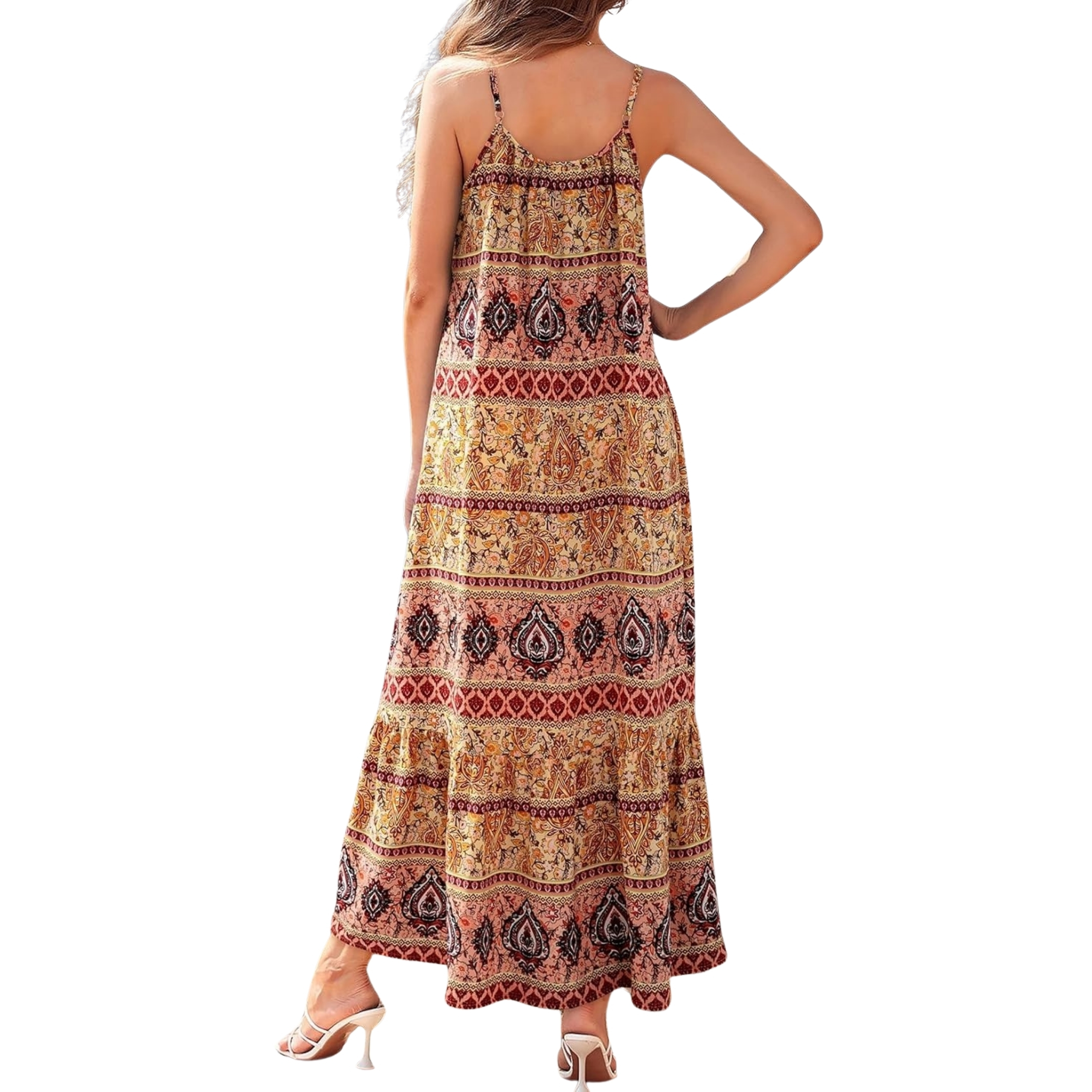  Flowy Ruffle Casual Style Spaghetti Strap Maxi Dress