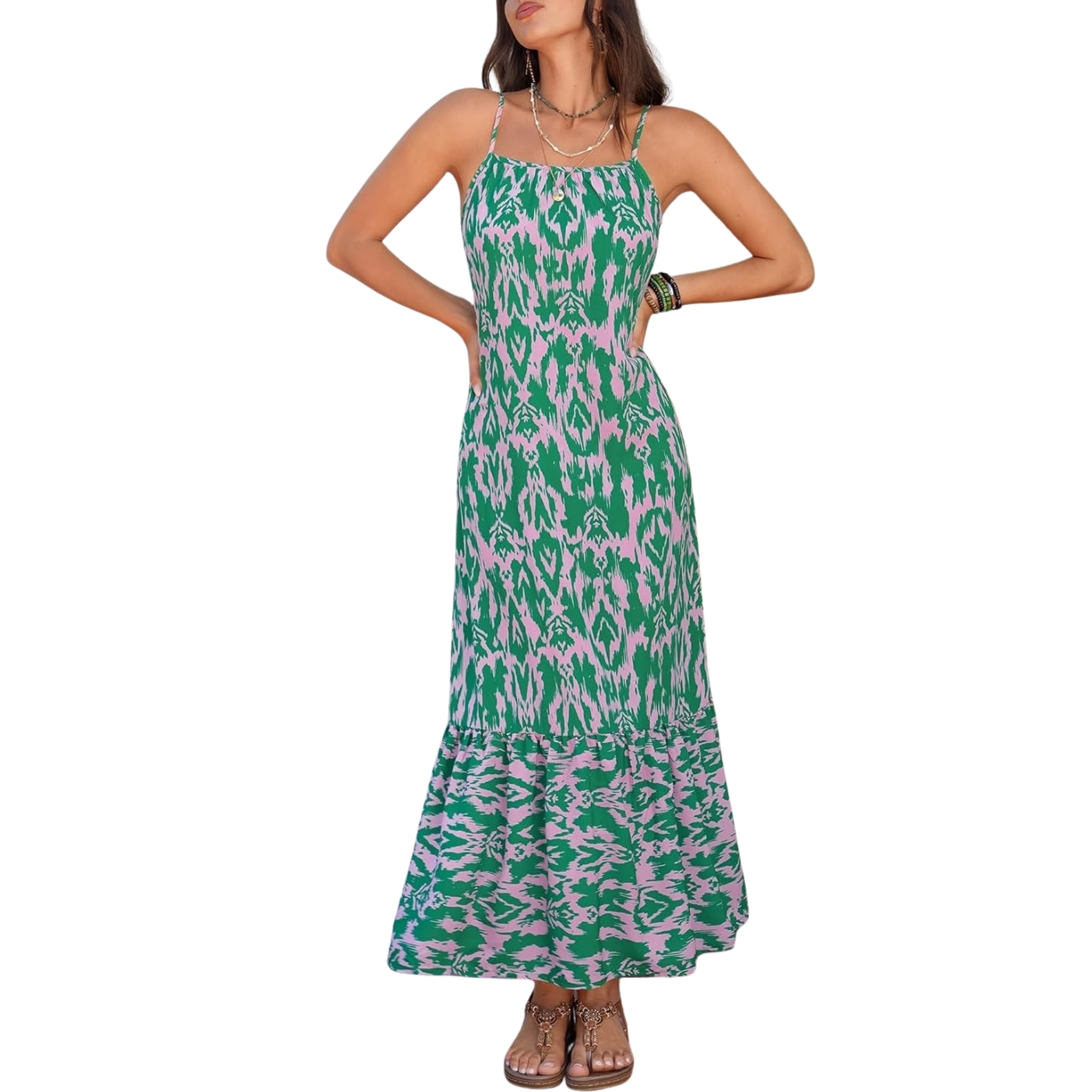  Flowy Ruffle Casual Style Spaghetti Strap Maxi Dress