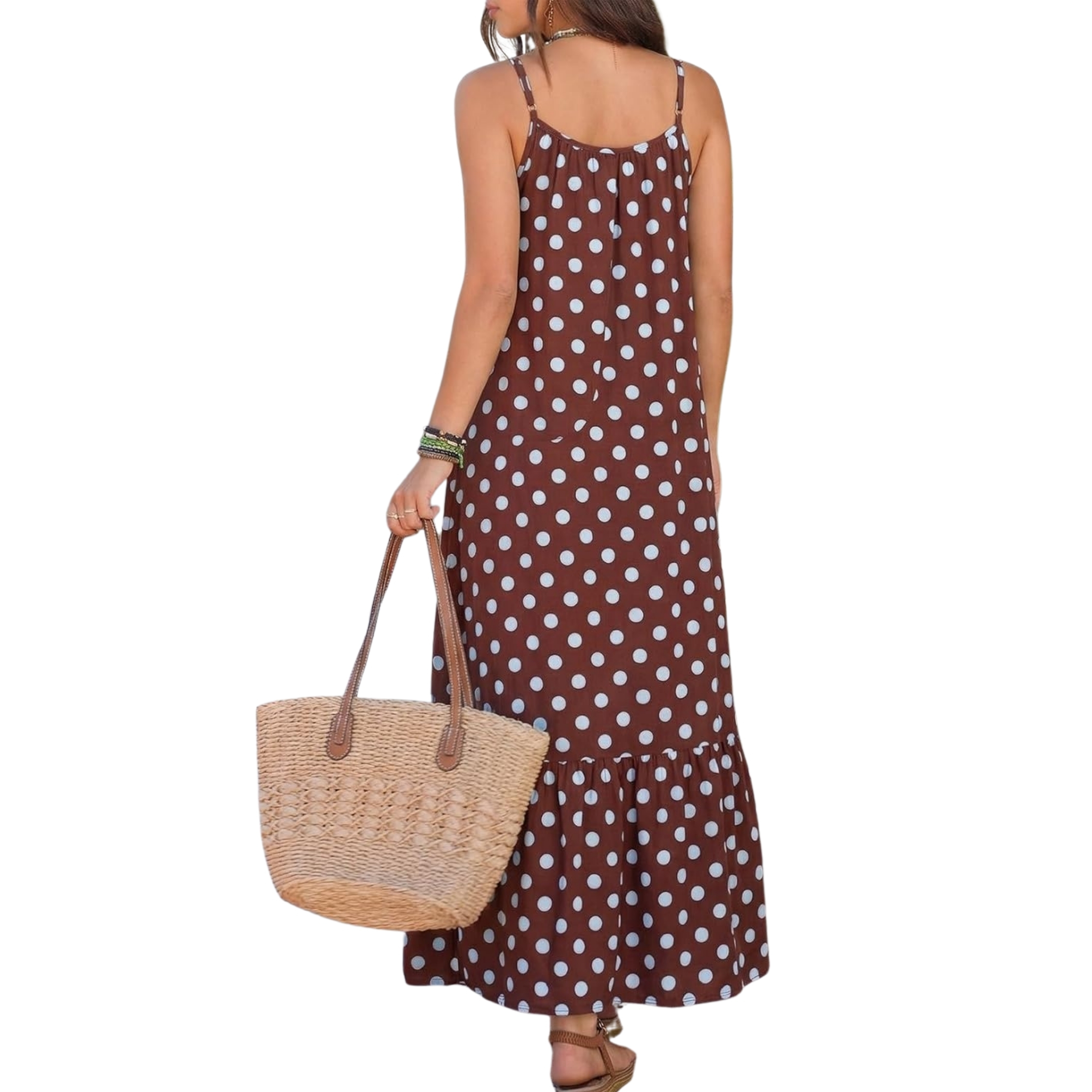  Flowy Ruffle Casual Style Spaghetti Strap Maxi Dress