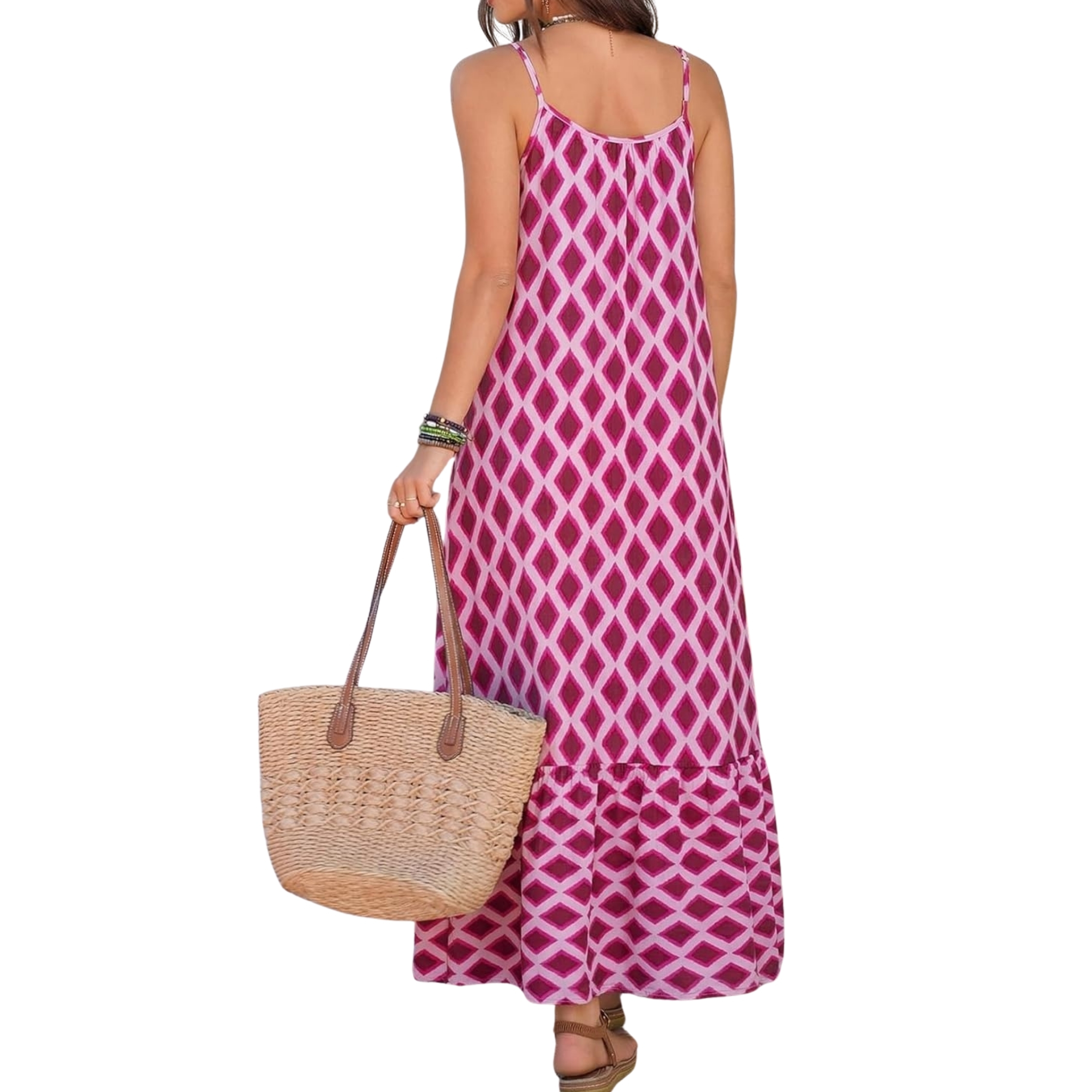  Flowy Ruffle Casual Style Spaghetti Strap Maxi Dress