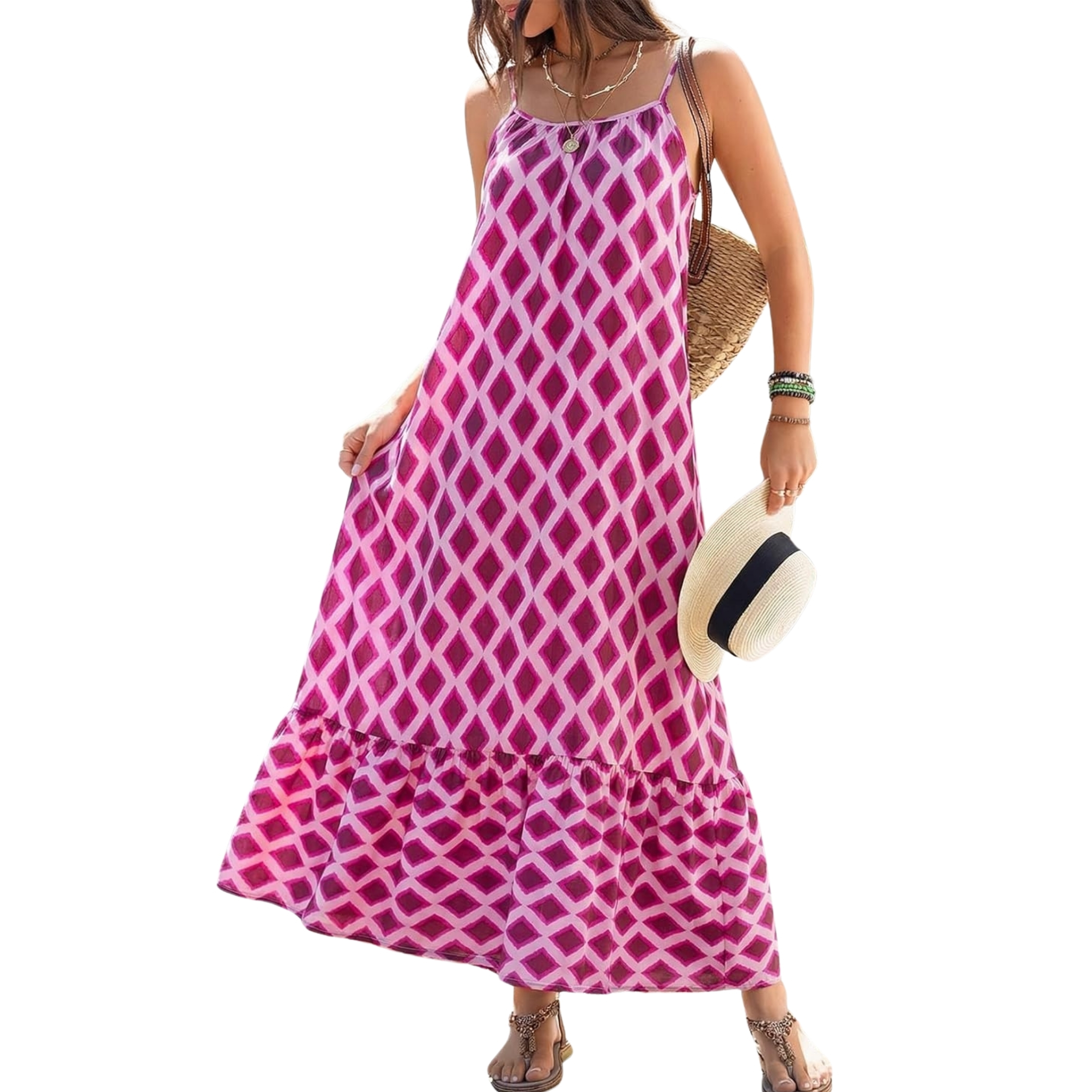  Flowy Ruffle Casual Style Spaghetti Strap Maxi Dress