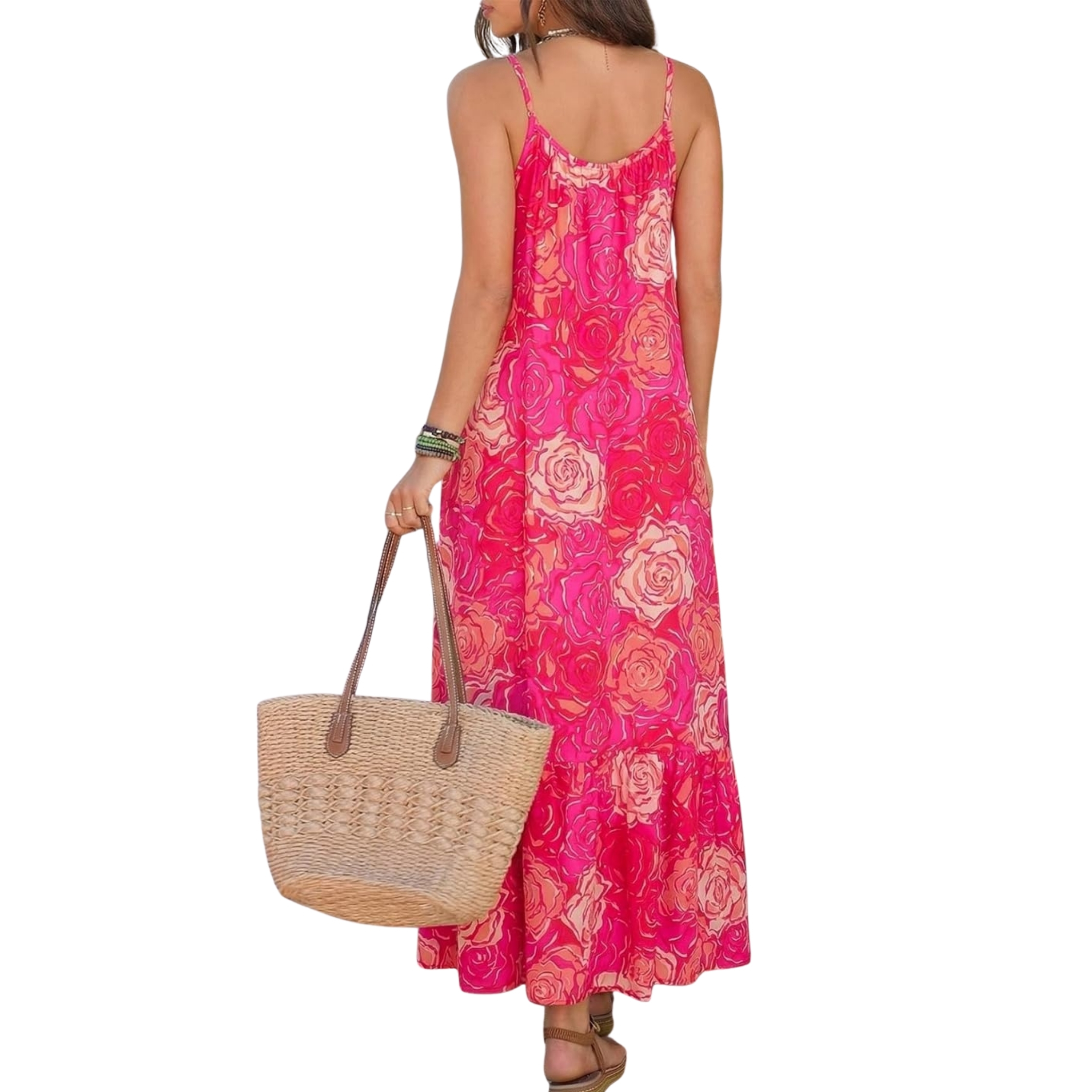 Flowy Ruffle Casual Style Spaghetti Strap Maxi Dress