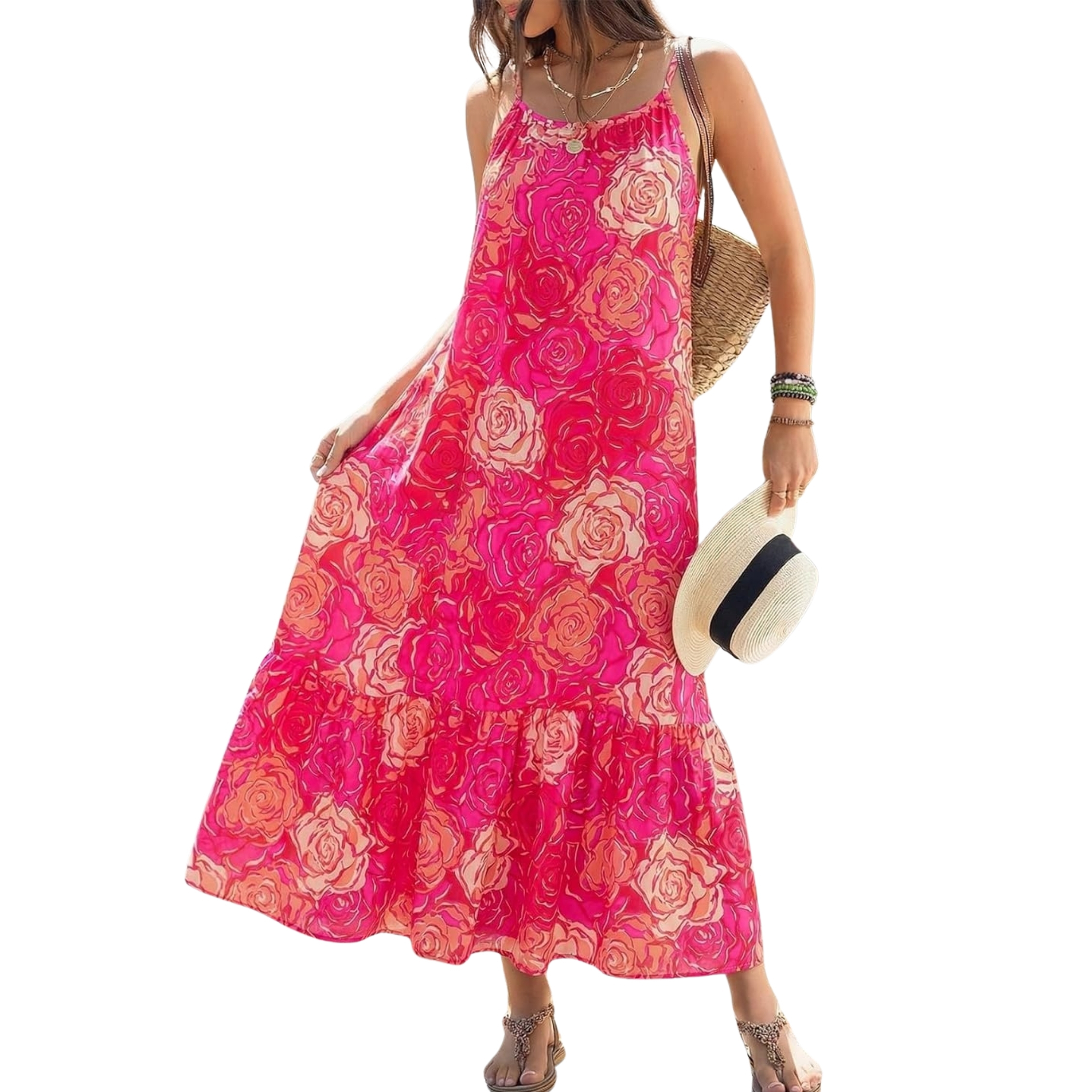  Flowy Ruffle Casual Style Spaghetti Strap Maxi Dress